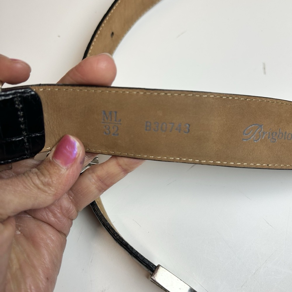 BRIGHTON Classic Reptile Leather Belt Black Silver Size ML‎ 32 VIntage Western - Picture 2 of 7